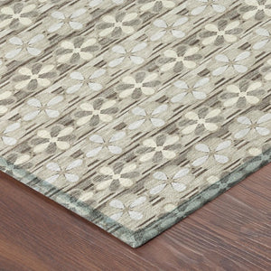 10 X 14 Ivory Blue Stripe Polyester Area Rug Washable Stain Resistant Indoor Outdoor