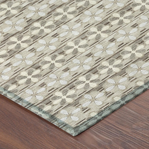 10 X 14 Ivory Blue Stripe Polyester Area Rug Washable Stain Resistant Indoor Outdoor