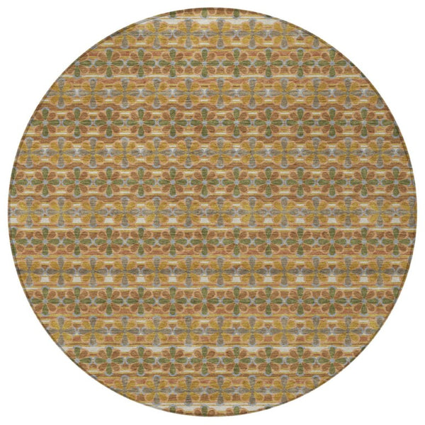8 Ft Round Striped Polyester Area Rug Washable for Patio Porch Poolside or Family Room