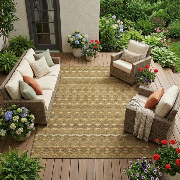8 Ft Striped Polyester Area Rug Washable Stain Resistant for Patio or Living Room