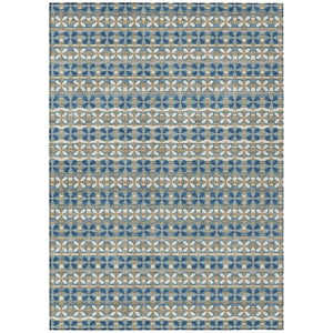 HomeRoots 9 X 12 Teal Striped Polyester Area Rug Washable Stain Resistant Indoor Outdoor Use 736916