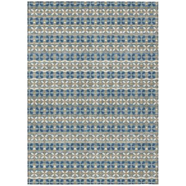 HomeRoots 9 X 12 Teal Striped Polyester Area Rug Washable Stain Resistant Indoor Outdoor Use 736916
