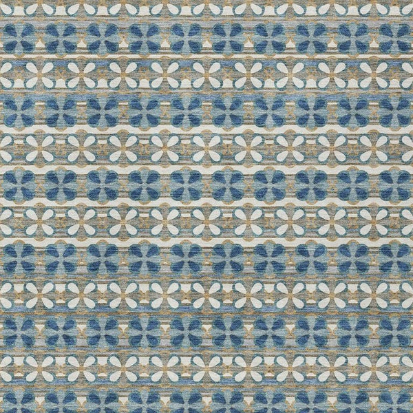 9 X 12 Teal Striped Polyester Area Rug Washable Stain Resistant Indoor Outdoor Use