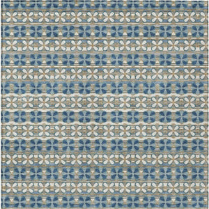 9 X 12 Teal Striped Polyester Area Rug Washable Stain Resistant Indoor Outdoor Use