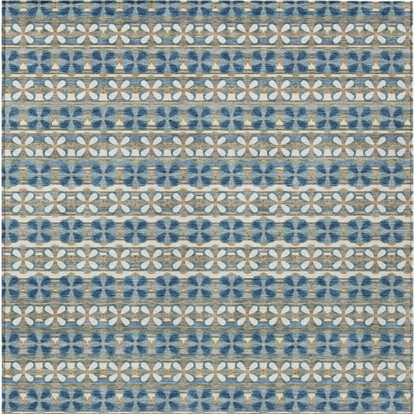 9 X 12 Teal Striped Polyester Area Rug Washable Stain Resistant Indoor Outdoor Use