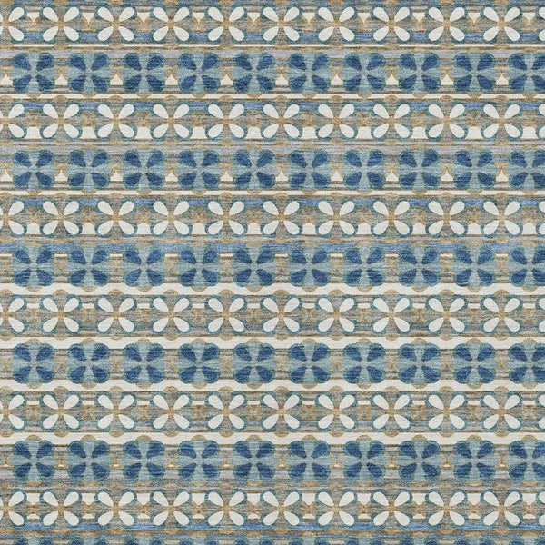 9 X 12 Teal Striped Polyester Area Rug Washable Stain Resistant Indoor Outdoor Use
