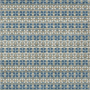 9 X 12 Teal Striped Polyester Area Rug Washable Stain Resistant Indoor Outdoor Use