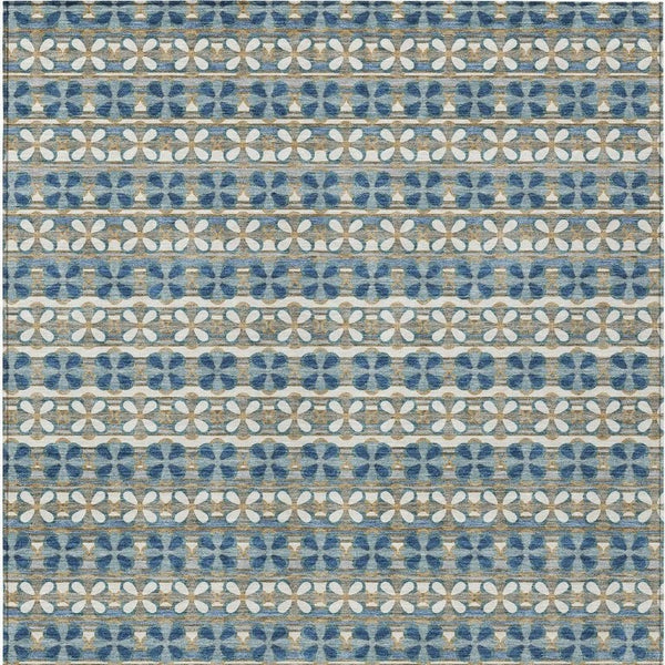 9 X 12 Teal Striped Polyester Area Rug Washable Stain Resistant Indoor Outdoor Use