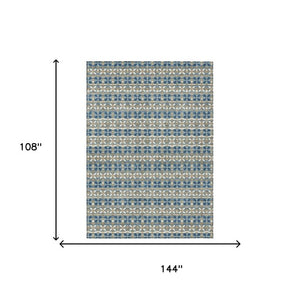 9 X 12 Teal Striped Polyester Area Rug Washable Stain Resistant Indoor Outdoor Use
