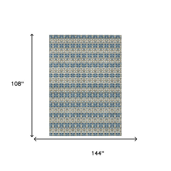 9 X 12 Teal Striped Polyester Area Rug Washable Stain Resistant Indoor Outdoor Use
