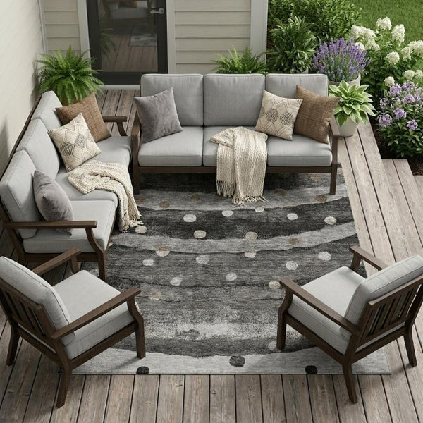 10 X 14 Striped Polyester Area Rug Washable Indoor Outdoor for Patio and Living Room