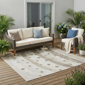 5x8 Ivory Purple Stripe Polyester Area Rug Washable Stain Resistant Indoor Outdoor