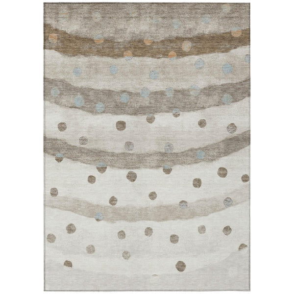 HomeRoots 5x8 Ivory Purple Stripe Polyester Area Rug Washable Stain Resistant Indoor Outdoor 736931