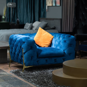 VIG Furniture Sheila Luxe Dark Blue Velour Chair With Diamond Tufting & Gold Legs — Glam Transitional Accent Seat VGCA1346-BLUE-CH