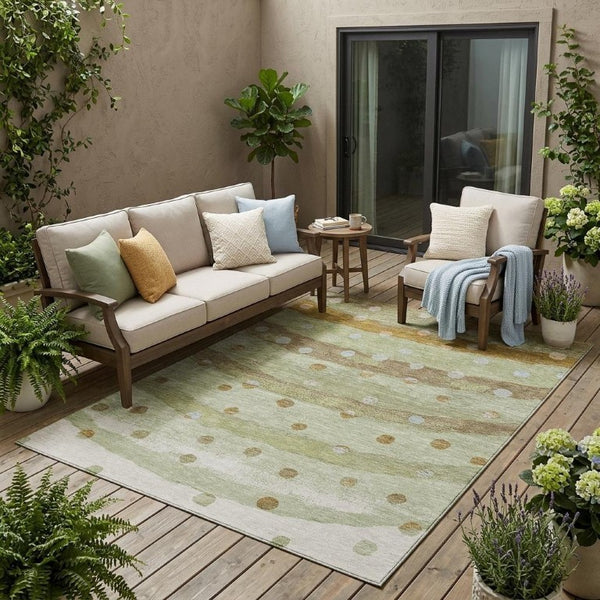 5x8 Sage Striped Washable Polyester Area Rug for Patio Porch Living Room and High Traffic Zones