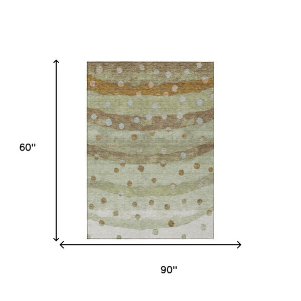 5x8 Sage Striped Washable Polyester Area Rug for Patio Porch Living Room and High Traffic Zones