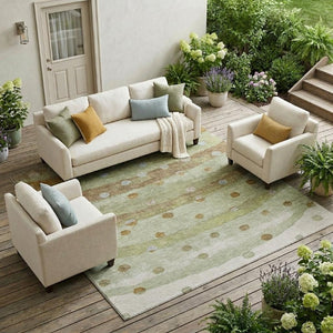 8 X 10 Sage Striped Polyester Area Rug Washable Stain Resistant for Patio or Living Room