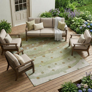 9 X 12 Striped Sage Polyester Area Rug Washable Stain Resistant for Patio or Living Room