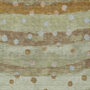 9 X 12 Striped Sage Polyester Area Rug Washable Stain Resistant for Patio or Living Room