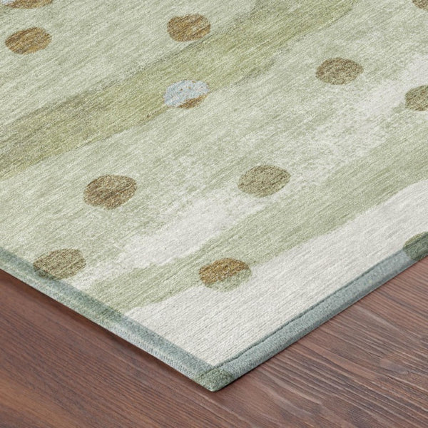 10 Ft Striped Sage Polyester Area Rug Washable Stain Resistant Indoor Outdoor Patio