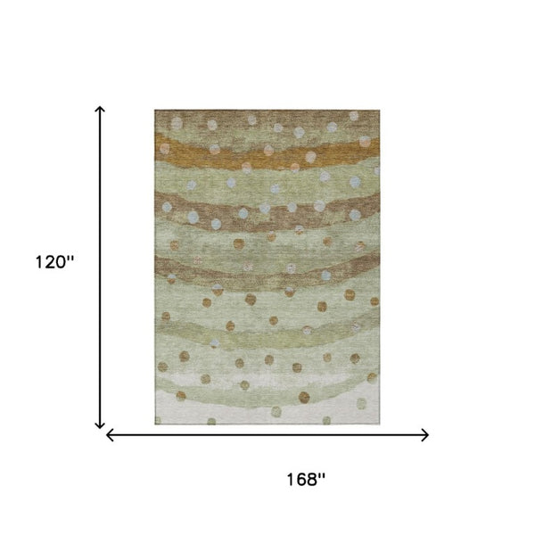 10 Ft Striped Sage Polyester Area Rug Washable Stain Resistant Indoor Outdoor Patio