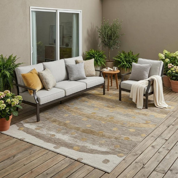 5 X 8 Taupe Gold Stripe Polyester Area Rug Washable for Patio Porch or Living Room