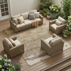 8 X 10 Taupe Gold Stripe Polyester Area Rug Washable Stain Resistant Patio Home