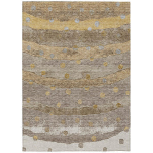 HomeRoots 8 X 10 Taupe Gold Stripe Polyester Area Rug Washable Stain Resistant Patio Home 736951