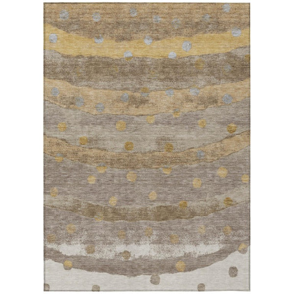 HomeRoots 8 X 10 Taupe Gold Stripe Polyester Area Rug Washable Stain Resistant Patio Home 736951