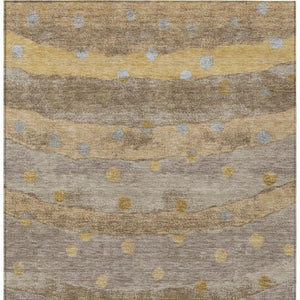 8 X 10 Taupe Gold Stripe Polyester Area Rug Washable Stain Resistant Patio Home
