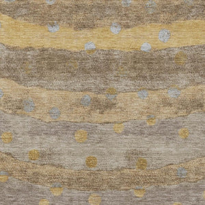 8 X 10 Taupe Gold Stripe Polyester Area Rug Washable Stain Resistant Patio Home