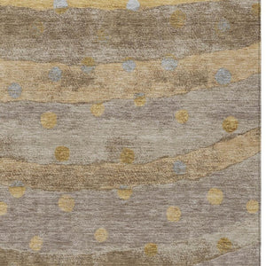 9x12 Taupe Gold Stripe Polyester Area Rug Washable Stain Resistant Indoor Outdoor