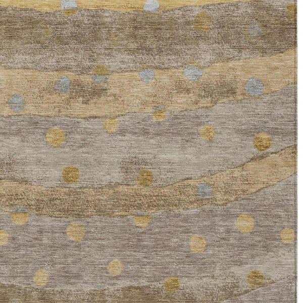 9x12 Taupe Gold Stripe Polyester Area Rug Washable Stain Resistant Indoor Outdoor