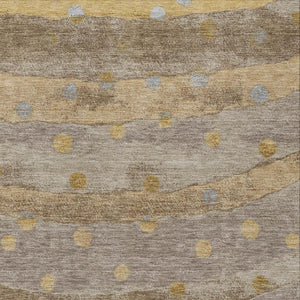 9x12 Taupe Gold Stripe Polyester Area Rug Washable Stain Resistant Indoor Outdoor