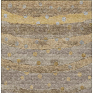 9x12 Taupe Gold Stripe Polyester Area Rug Washable Stain Resistant Indoor Outdoor