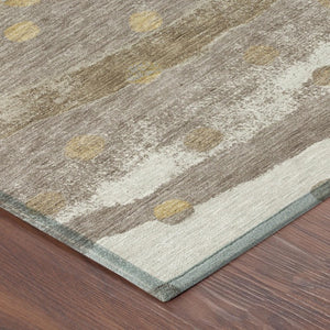 9x12 Taupe Gold Stripe Polyester Area Rug Washable Stain Resistant Indoor Outdoor