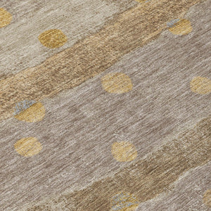 9x12 Taupe Gold Stripe Polyester Area Rug Washable Stain Resistant Indoor Outdoor