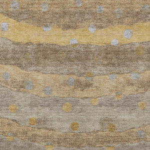 10 Ft X 14 Ft Taupe Gold Stripe Polyester Area Rug Washable for Patio or Living Room