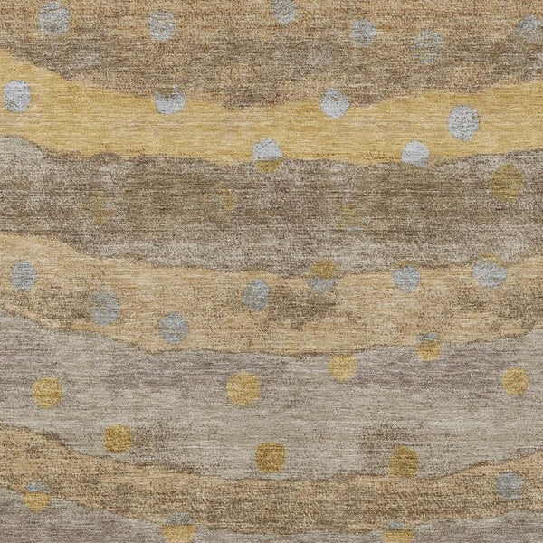 10 Ft X 14 Ft Taupe Gold Stripe Polyester Area Rug Washable for Patio or Living Room