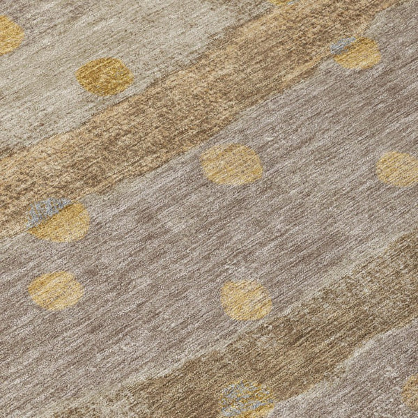 10 Ft X 14 Ft Taupe Gold Stripe Polyester Area Rug Washable for Patio or Living Room