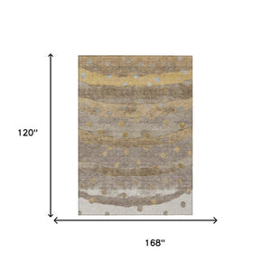 10 Ft X 14 Ft Taupe Gold Stripe Polyester Area Rug Washable for Patio or Living Room