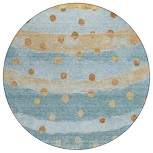 HomeRoots 8 Foot Round Striped Polyester Rug Teal Graphite Stain Resistant Indoor Outdoor 736956