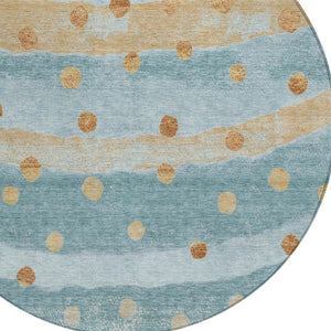 8 Foot Round Striped Polyester Rug Teal Graphite Stain Resistant Indoor Outdoor