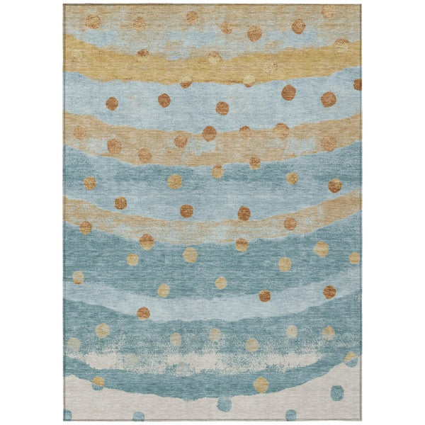 HomeRoots 8x10 Teal Graphite Stripe Polyester Area Rug Washable for Patio Porch or Living Room 736957