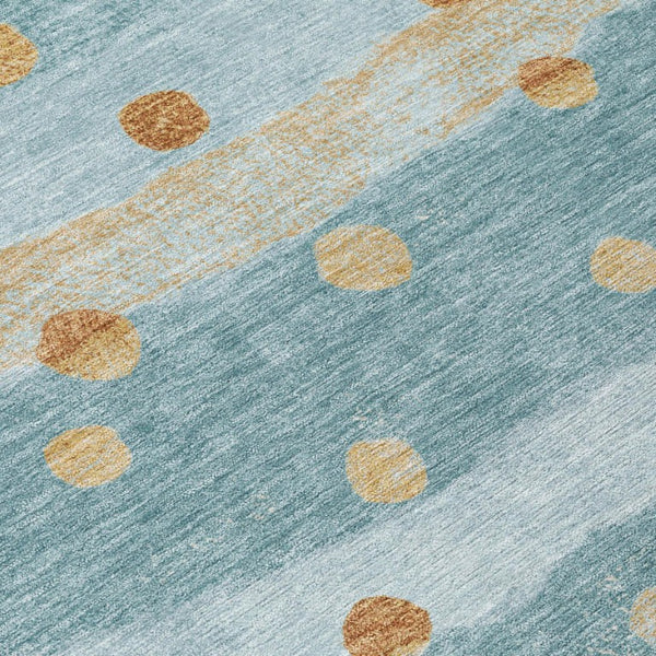 8x10 Teal Graphite Stripe Polyester Area Rug Washable for Patio Porch or Living Room
