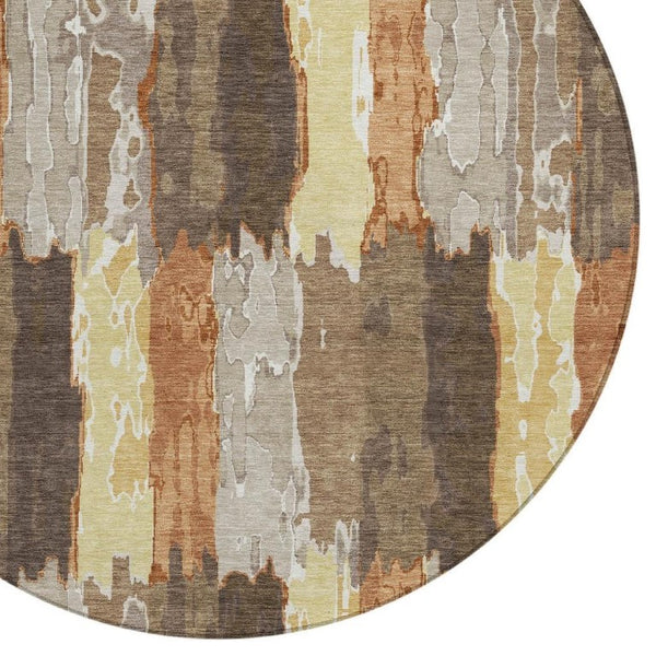 8 Ft Round Abstract Polyester Area Rug for Patio Porch or High Traffic Indoor Spaces