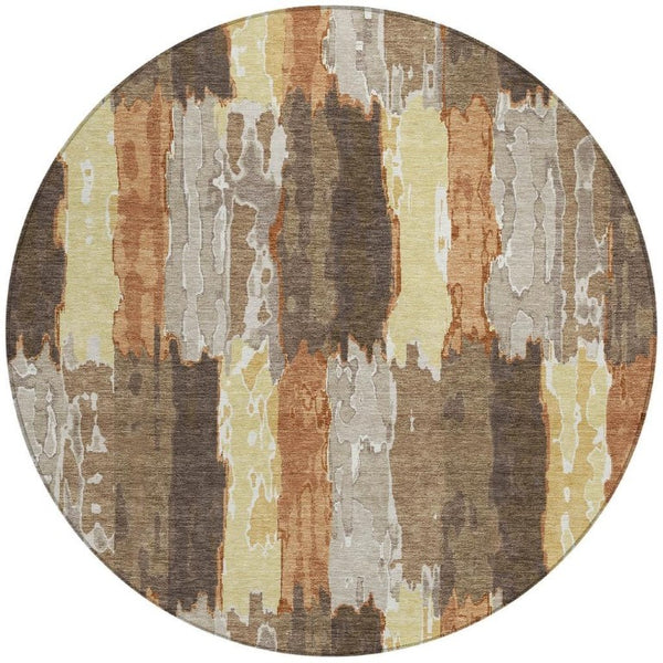 8 Ft Round Abstract Polyester Area Rug for Patio Porch or High Traffic Indoor Spaces