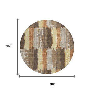 8 Ft Round Abstract Polyester Area Rug for Patio Porch or High Traffic Indoor Spaces