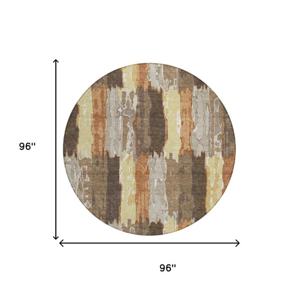 8 Ft Round Abstract Polyester Area Rug for Patio Porch or High Traffic Indoor Spaces
