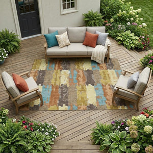 10 X 14 Copper Orange Abstract Polyester Area Rug Washable for Patio or Living Room